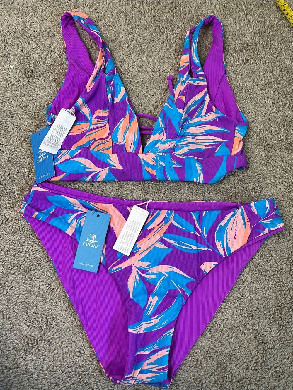 Cupshe Purple Blue Reversible Bikini Top S Bottom M Swimsuit Bathing Suit NWT
